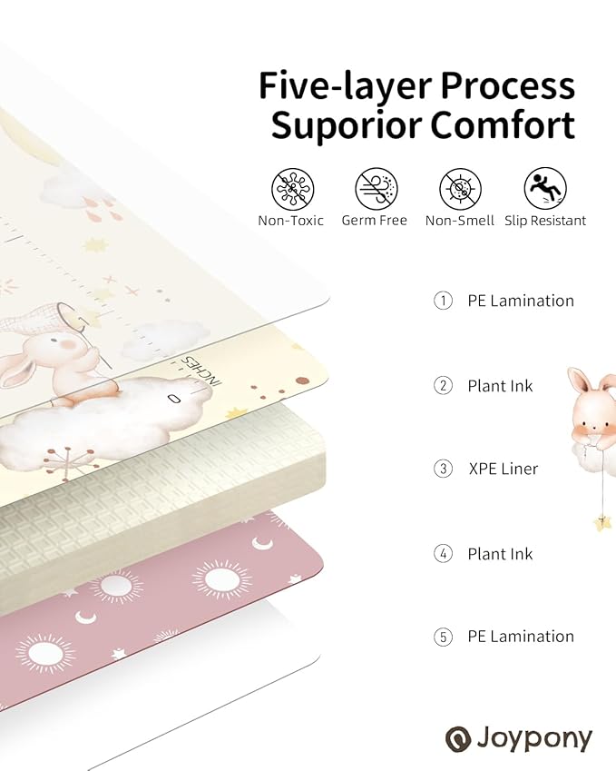 Baby Play Mat, 47 x 47 Inch Foldable Play Mats for Babies and Toddlers, Waterproof & Anti-Slip Portable Baby Floor Mat for Baby Playpen, Baby Mat for Floor with Travel Bag