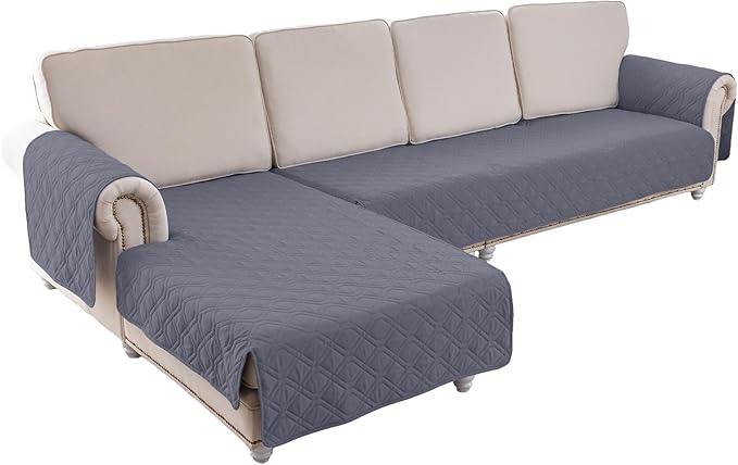 ele ELEOPTION 100% Waterproof 2 Piece Couch Cover Pet Blanket Sectional L Shape Sofa Cushion Cat Dog Bed Cover (Chaise Lounge + 3 Seat Covers) Gray