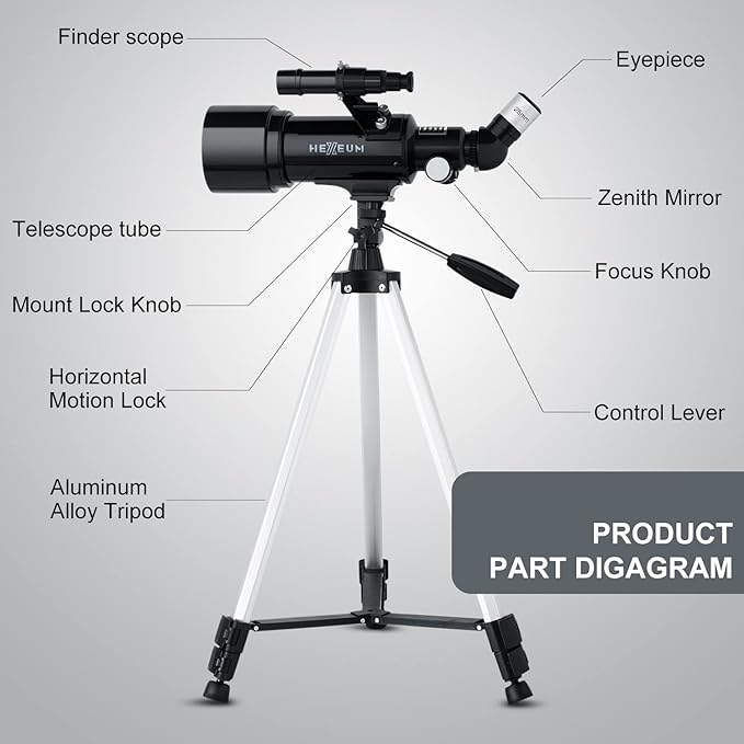 Telescope 70mm Aperture 500mm - for Kids & Adults Astronomical Refracting Telescopes AZ Mount Fully Multi-Coated Optics, with Diagonal Mirror Phone Adapter, Carrying Bag, Wireless Remote Black