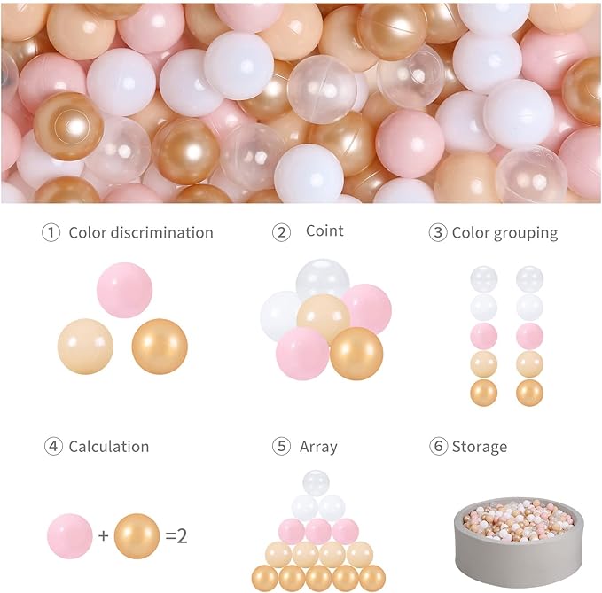 GOGOSO Ball Pits Balls for Toddlers Pack of 50 100 200 Plastics Shape Ball Non-Phthalate Non-BPA Non-Toxic 2.2-Inch Crush Proof Play Balls
