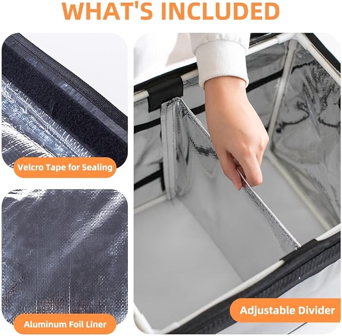 TooCust Insulated Bags For Food Delivery 16.5" x 11.4" x 11.8", Commercial Insulated Food Delivery Bag w/Divider, Waterproof & Foldable Catering Bag Food Deliveries, Delivery Pizza Bags 10 Inches