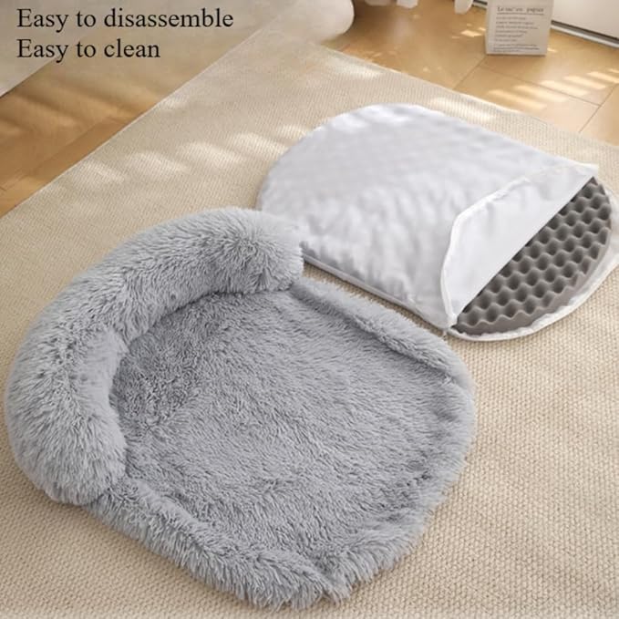 Calming Dog Bed - Fluffy Plush Mat with Removable Washable Cover | Furniture Protector for Large Dogs & Cats(Rainbow Colors,47.24X29.53X5.91in)