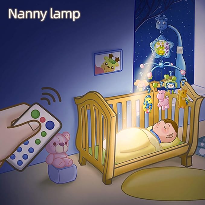 Baby Mobile for Crib with Musicial and Lights, Remote, lamp, Projector for Pack and Play, for Ages 0+ Months (Blue-Forest)