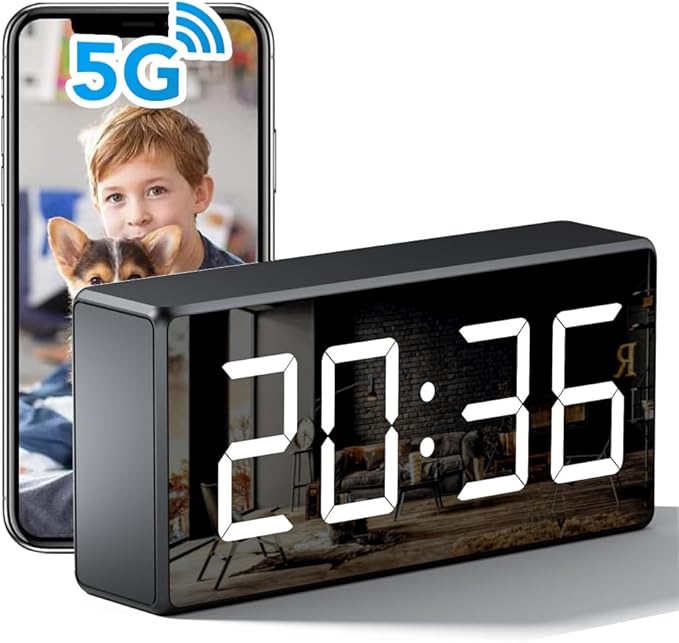 4K WiFi Camera Clock 5G Indoor Security Nanny Cam for Baby Monitor, Dog with Motion Detection, Night Vision
