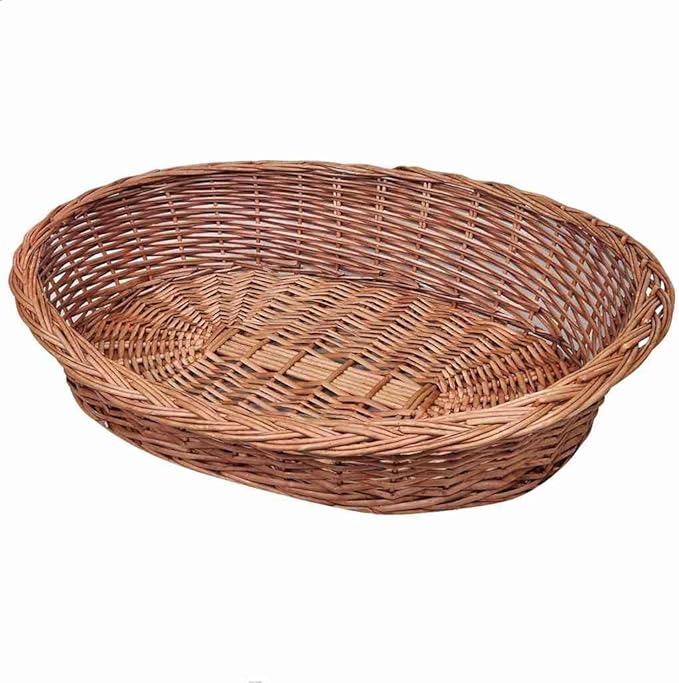 Oval Dog Basket for Small Medium Pets, Lightweight Synthetic Wicker Pet Bed for Indoor and Outdoor Use, Breathable Rustic Brown Pet Sleeping Lounger, 35.4 x 25.2 x 7.9 Inches