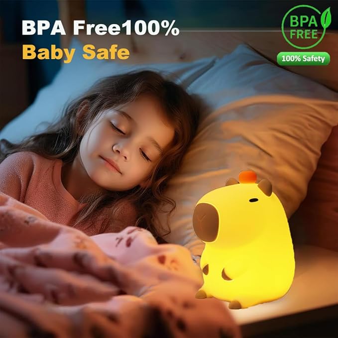 Capybara Little Night Light for Kids, Portable USB Rechargeable Animal Lamps Touch Control Lamp, Silicone Night Light with Timing Function,Children's Christmas Gifts