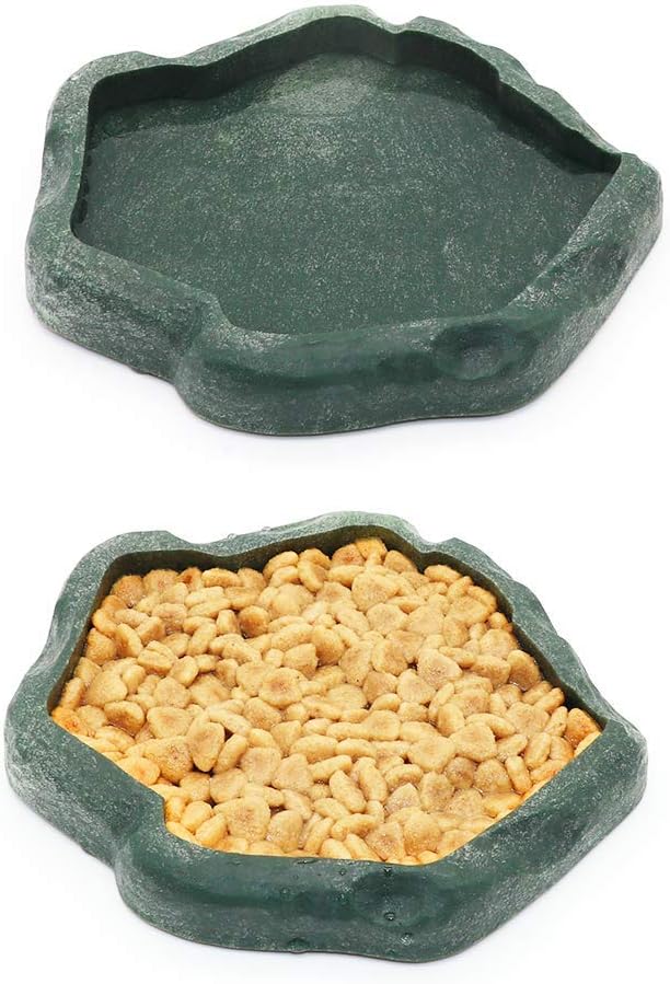 SLSON Small Reptile Feeder Terraium Bowl Plastic Shallow Reptile Feeder for Food and Water Feeding Dish for Lizard Gecko Junior Bearded Dragon,Small Green