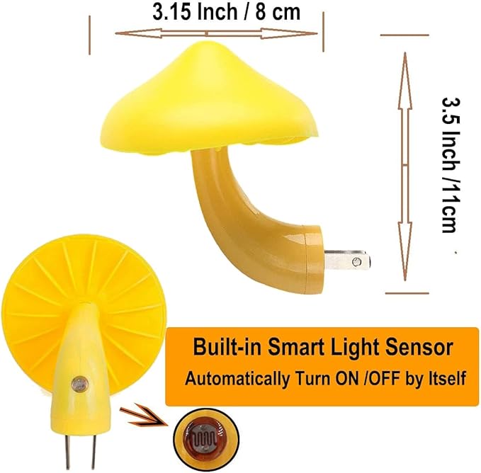 AUSAYE 3 Pack Sensor LED Mushroom Night Light Plug in Lamp Cute Night Lights for Adults Kids NightLight Bedroom,Bathroom,Toilet,Hallway,Stairs,Kitchen,Basement Warm Yellow