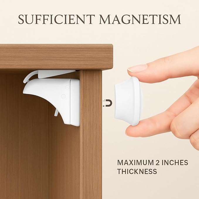 Magnetic Cabinet and Drawer Lock – 20-Piece Child Safety Lock Set + 2 Keys – Easy Installation No Drilling Required – Invisible and Aesthetic Design