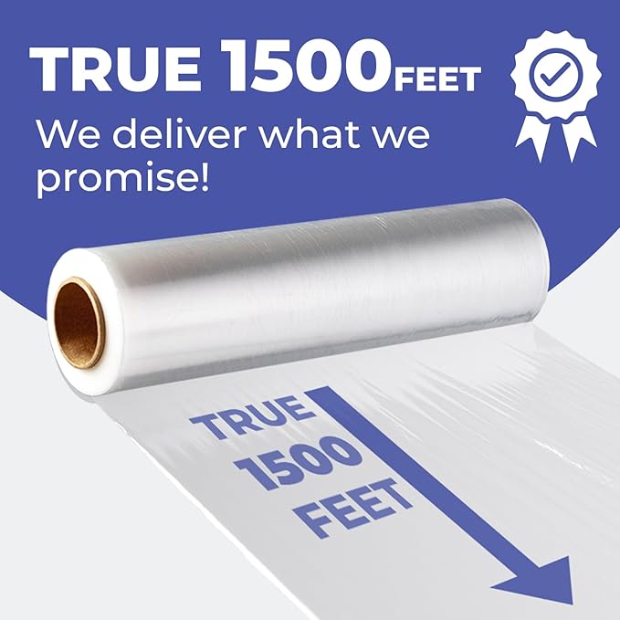 Rosmonde 1 Pack 18" Plastic Wrap, 80 Gauge Thick 9.4 lbs/Roll Wrap, Shrink Wrap, True 1500 ft Pallet Stretch Wrap, 20 Microns Industrial Strength Film, Puncture Resistant for Pallet Wrapping & Moving