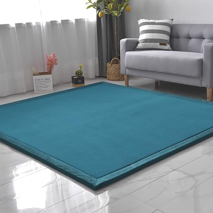 Loartee Coral Velvet Crawling Rug (5.0'x 6'8", Blue) for Toddler Children Play Area Rug Yoga Mat Exercise Pad Carpet