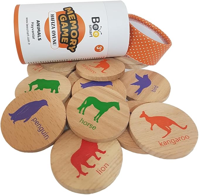 bee smart Wooden Memory Game - Matching Memory Game for Kids 3 and Up, 16Pcs | Educational Toy for Preschool Toddlers Board Games (Animals)