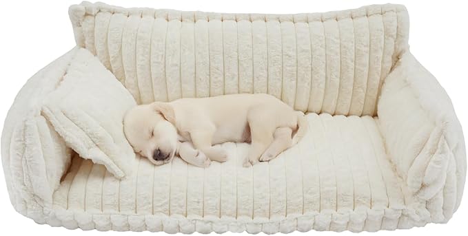 Pet Couch Calming Bed, Pet Couch with Removable Washable Cover, Plush Pets Sofa for Indoor Use, Supportive Orthopedic Dog Bed (White)