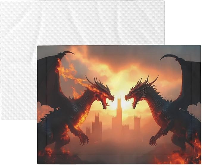 Castle Cool Fire Dragon Print Soft Plush Pet Blanket, Washable Dog Blanket, Cat Fleece Throw, Puppy Bed Crate Mat & Sofa Couch Protector - Small