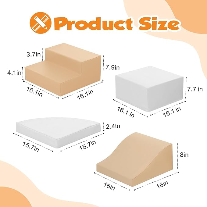 4-Piece Soft PU Leather Toddlers Climbing Toys, Baby Foam Climbing Blocks for Toddlers 3, Foam Play Gym Climbing Structures, Indoor Climb and Crawl Activity Play Set (White and Coffee)