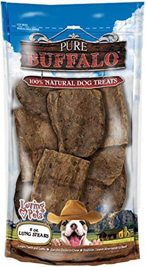 Loving Pets Pure Buffalo Lung Steaks – Natural Single Ingredient Buffalo Dog Treats – High Protein Chewy Dog Snacks for Everyday Reward – Grain Free, Long-Lasting Treats for Small, Medium & Large Dogs