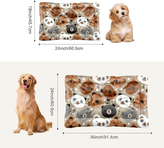 Bear Faces Cute Machine Washable Dog Bed Dog Mats for Crates Pet Carrier Pad Crate Bed Washable Non-Slip for Crate Small Dogs Mat Sleep Indoor Outdoor 36X24 Inch