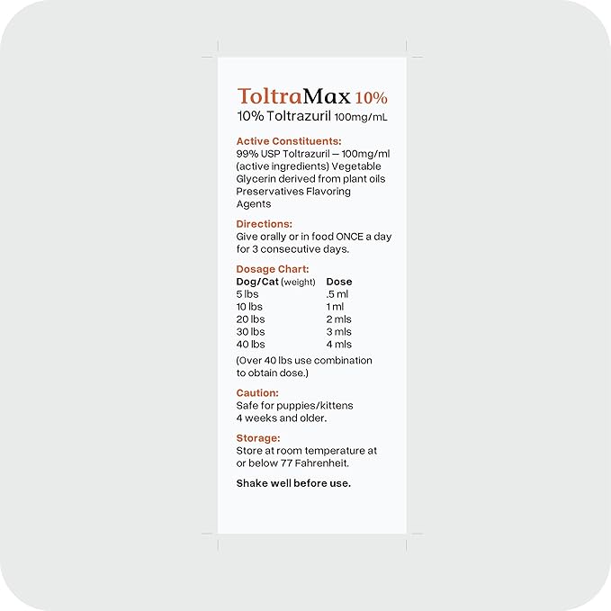 Toltrazuril 10.0% for Horses, Dogs, Cats, 120mL/4 Ounce, for Non-Food Chain Animals, Chicken