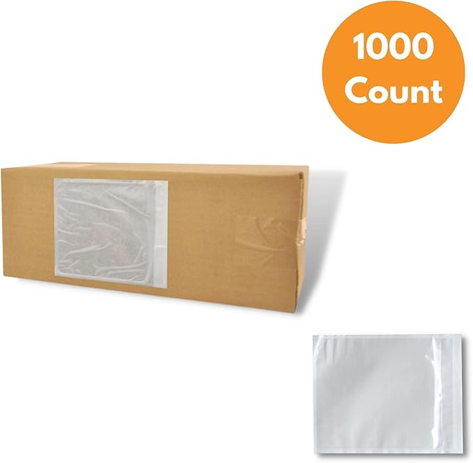 PSBM 5.5" x 10" Clear Packing List Back Side Loading Plain Face Envelopes Pouches (1000 Pieces)