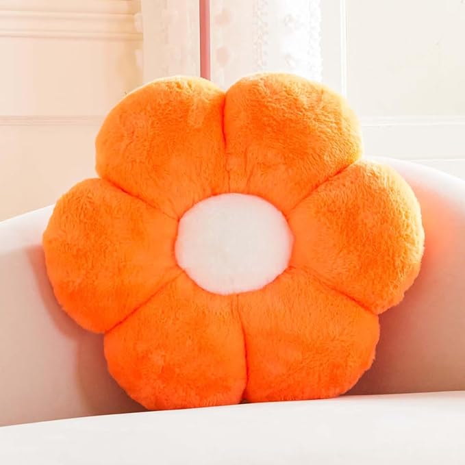 Orange Flower Pillow, 17.7" Flower Shaped Plush Decorative Throw Pillow for Bed