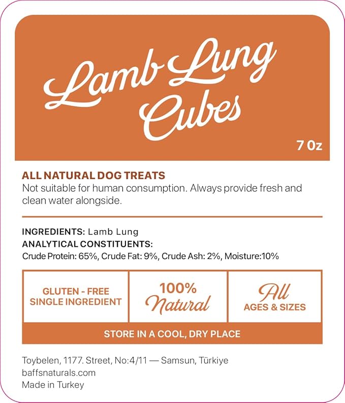 Lamb Lung Dog Treats - Lung Cubes | 100% Natural Dog Treats | High Protein Low Fat Healthy Snacks for Dogs | Gluten Free Training Rewards | Supporting Dental Health & Vitality | 7oz