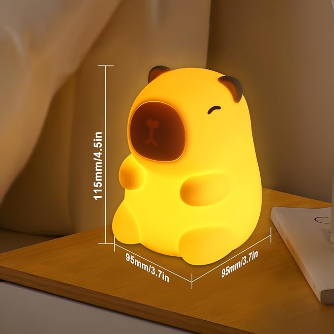 Night Light for Kids, 7 Color Changing BPA-Free Silicone Lamp with Touch Control, Eye Protection, Rechargeable Battery, Soft & Safe Nursery Lamp for Boys & Girls (Turtle Backpack Capybara)