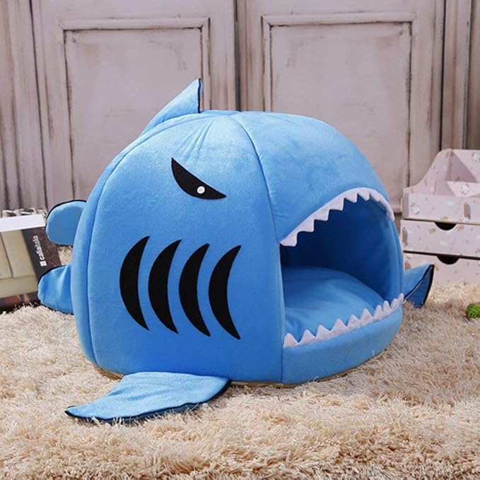Shark Shaped Pet Dog Puppy Bed Warm Cat Bed House Nest for Autumn Winter Grey L