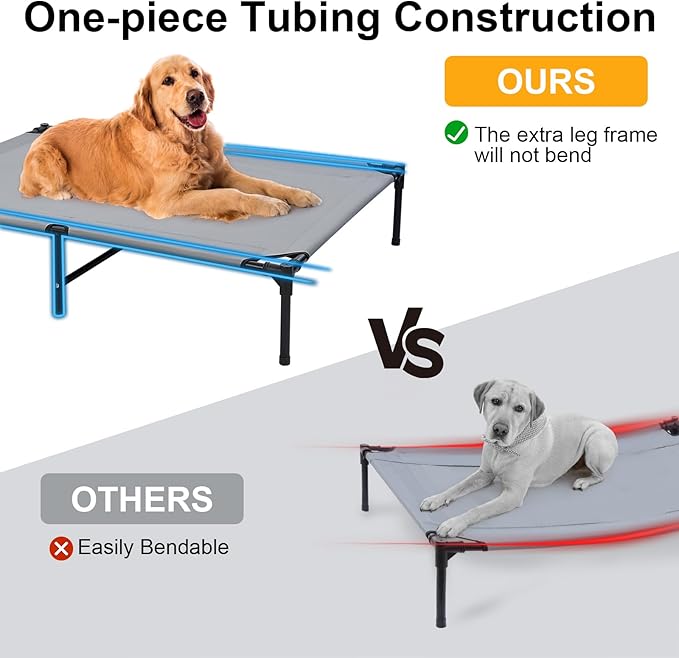 48'' Outdoor Elevated Dog Bed with Canopy, Raised Dogs Bed with Six Support Feet, Breathable Cooling Dog Cot Beds Medium Large Size Dogs, Outdoor Pet Hammock Beds, Pet Beds with 4 Ice Pack(X-Large)