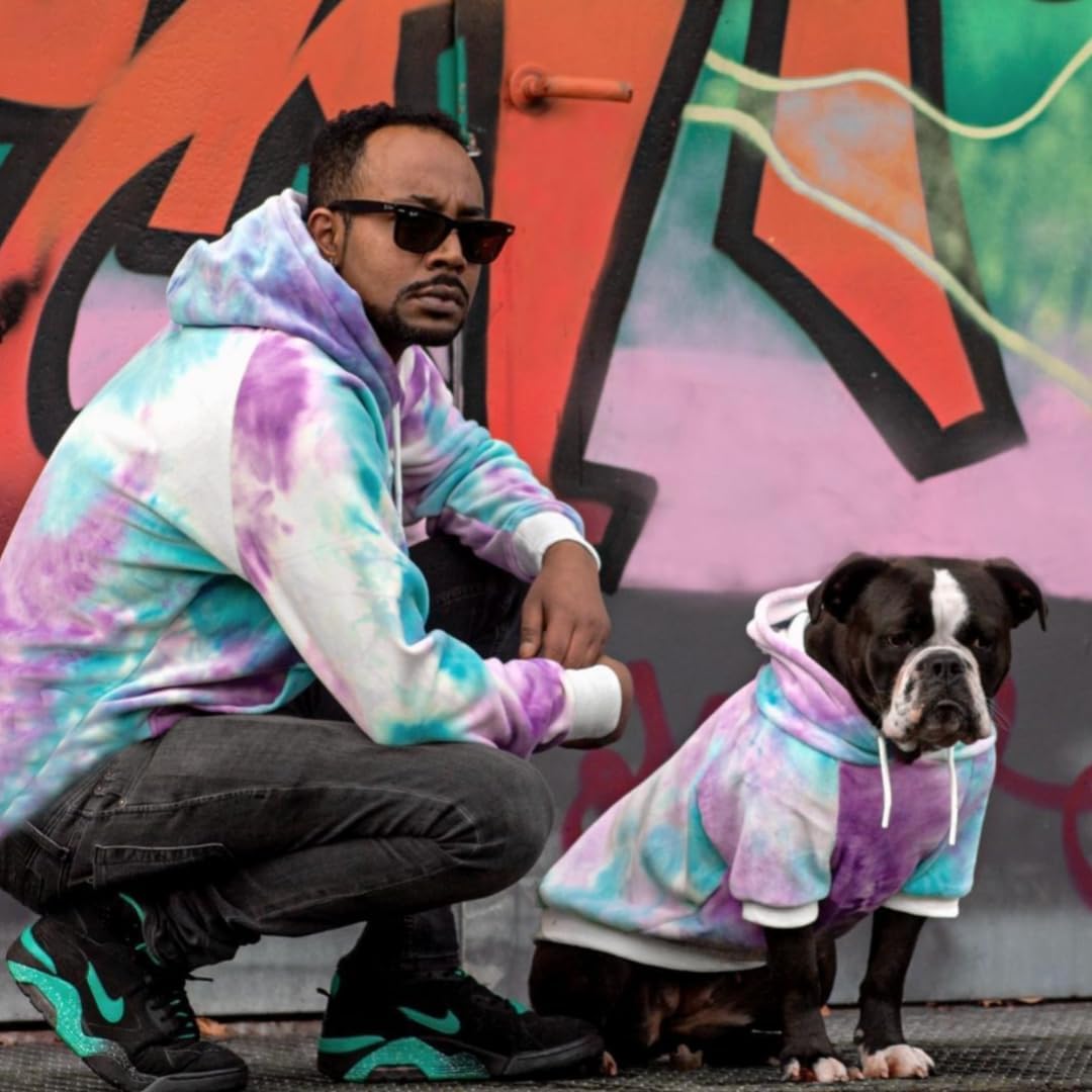 Spark Paws Dog Hoodie – Premium Dog Sweater for Small, Medium, and Large Dogs | Warm Outfits for French Bulldogs, Pitbull, Puppy, Winter Jacket Alternative - 90s Retro Sky Dye - 4XL