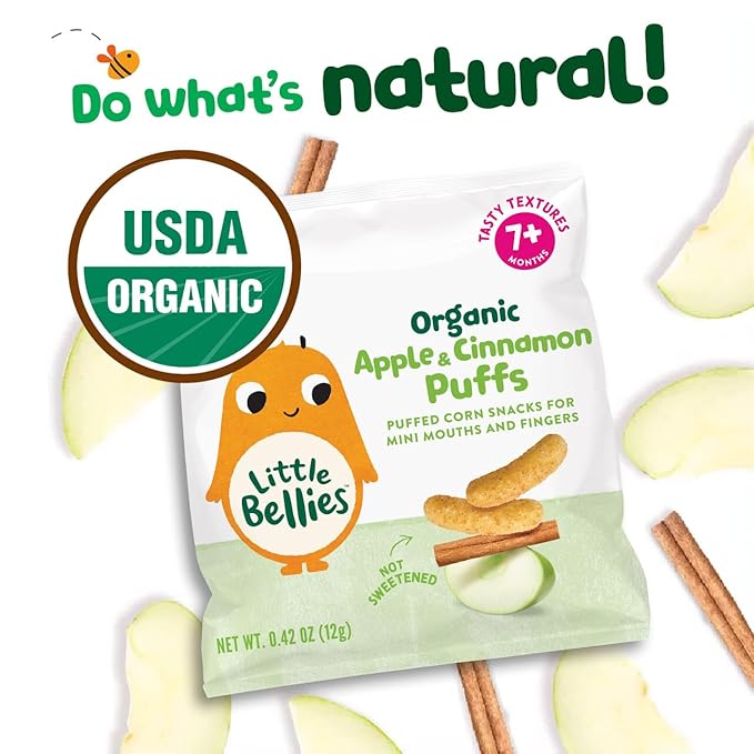 Little Bellies Organic Apple & Cinnamon Puffs Baby Snack (Pack of 18 x 0.42 oz Individual Packs)
