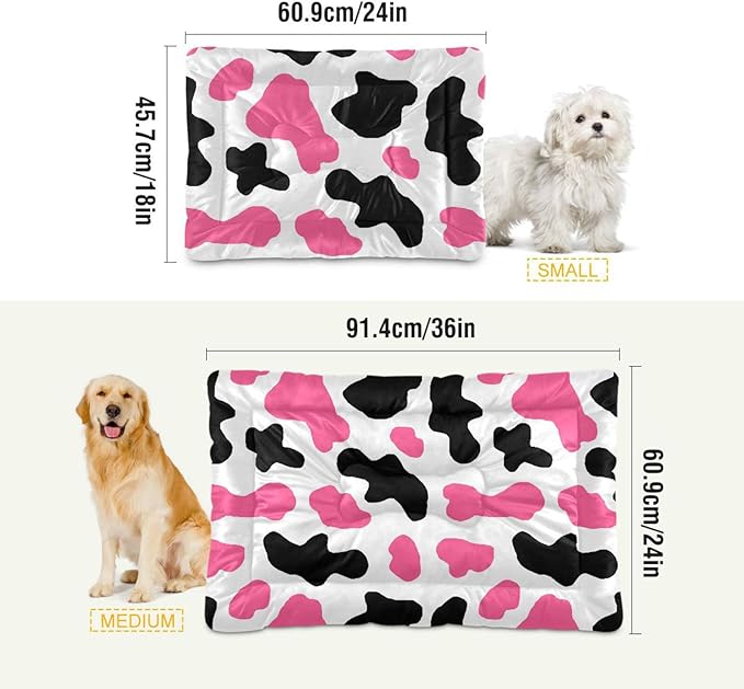 Pet Bed Pink Milk Cow Print Dog Bed Mat Absorbing Non Slip Pad Pet Sleeping Mat for Small, Medium, and Large Dogs Puppy Cat 36 in x 24 in