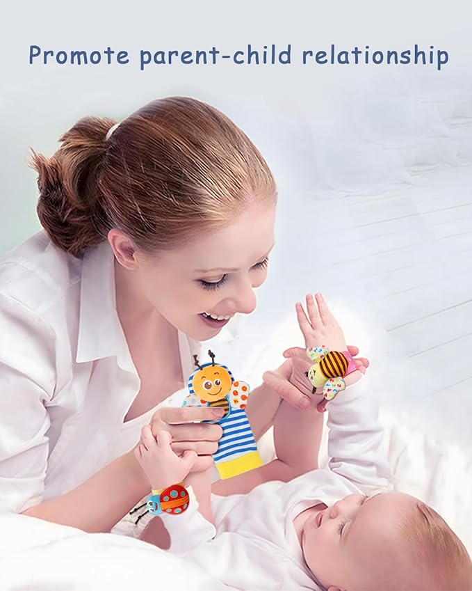 Baby Rattles & Socks - Wrist & Ankle Rattle Toys, Hanging Rattle, Activity Gift for Infants (12 B)