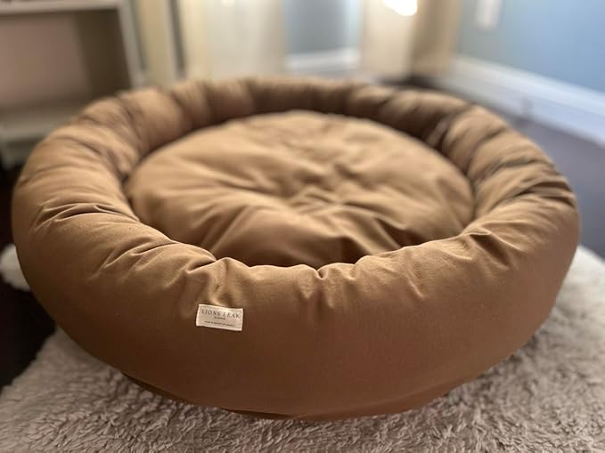 Organic Cotton Canvas Dog Bed: Removable Cover, Natural Fill - Made in USA (Medium Brown, Small 24" x 7" inches)