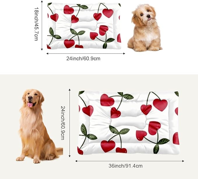 Heart Red Cherry Pet Bed Non Slip Waterproof Bottom Flat Cat Bed Chew Proof Dog Beds Washable Dog Car Sleeping Pad Multi Scenario Accessories 36× 24 Inch