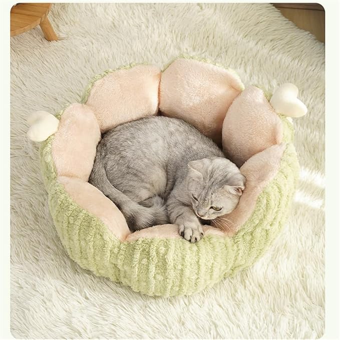 LYFJMUS Cactus Cat & Dog Beds - Fluffy Cat House with Removable & Washable Cushion Pillow, Warm Sleeping Bed for Cats & Small Dogs