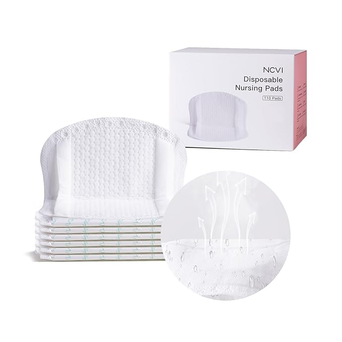 NCVI Disposable Ultra-Thin Nursing Pads 110 Count, Highly Absorbent Breast Pads for Leaking Milk, Breathable Nipple Pads for Breastfeeding, Soft and Stay Dry, Essentials for Nursing Moms
