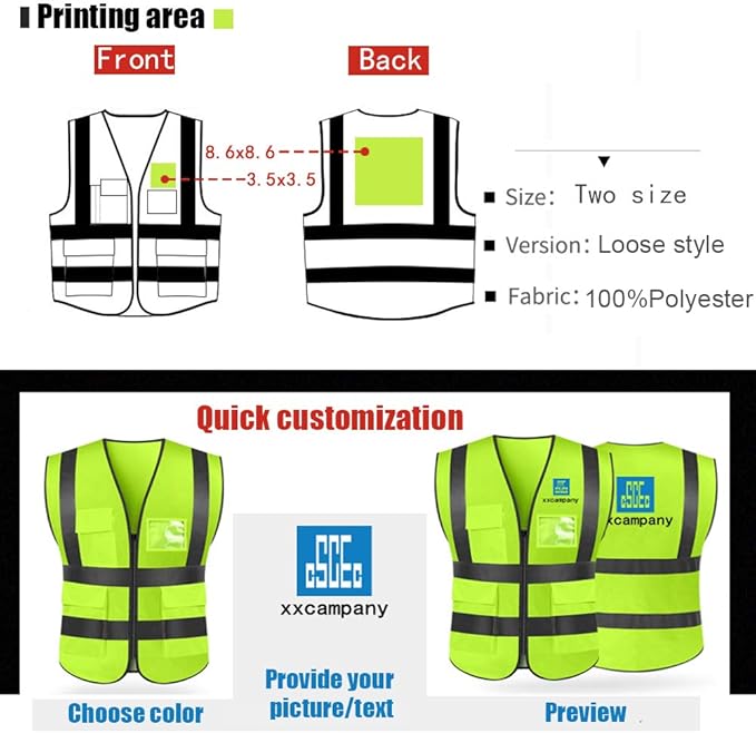 YOWESHOP High Visibility Safety Vest Custom Your Logo Protective Workwear 5 Pockets With Reflective Strips Outdoor Work Vest (Blue (XL))