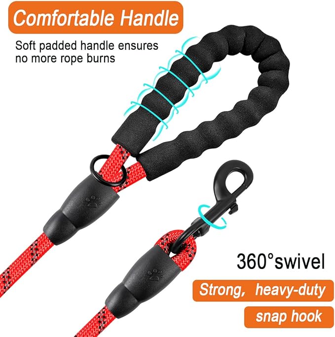 BARKBAY Dog Leashes for Large Dogs Heavy Duty Dog Leash 2 Pack 5 FT with Comfortable Padded Handle Highly Reflective Threads for Medium Large Dogs Walking Training Running (5FT-1/2,Red+Black)