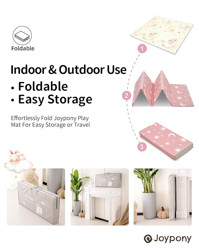 Baby Play Mat, 47 x 47 Inch Foldable Play Mats for Babies and Toddlers, Waterproof & Anti-Slip Portable Baby Floor Mat for Baby Playpen, Baby Mat for Floor with Travel Bag