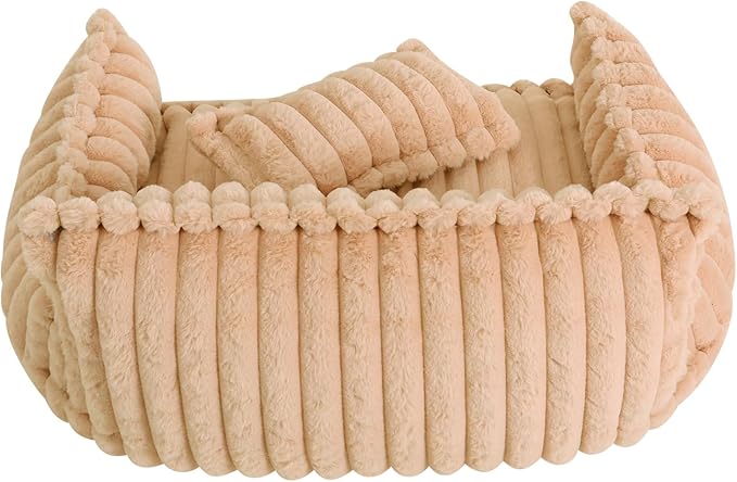 Cozy Pet Couch Bed for Dogs & Cats, Removable Washable Fluffy Couch with Pillow, Non-Slip Soft Cat Dog Bed Large, Modern Pet Furniture Sofa for Small Medium Pets(Caramel)