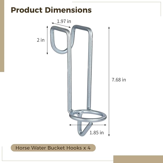 yeesport 4 Pcs Horse Water Bucket Hooks, Quality Metal, Rust-Resistant, Double Hook Design, Easy Installation for Stables Barns and Livestock Use