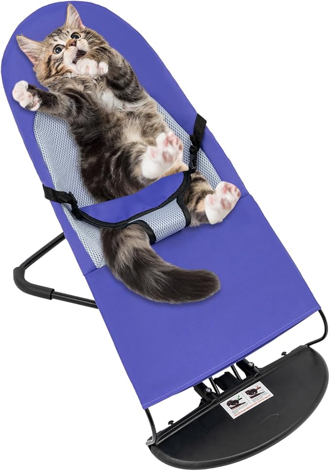 Pet Rocking Chair, Portable Foldable Pet Rocker Bed with 3-Level Adjustable Height, No Assembly Required Breathable Pet Lounger for Small Dogs & Cats Under 33lbs (Purple)