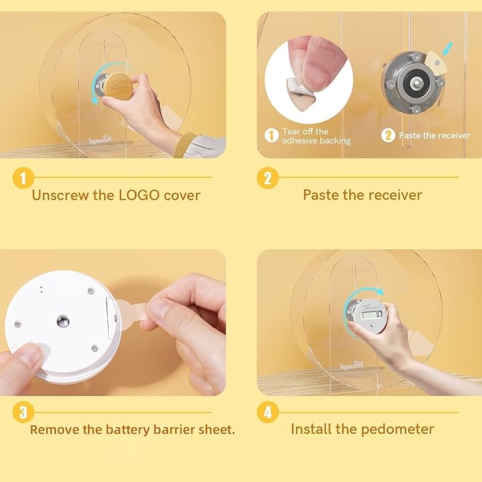 Niteangel Accurately Hamster Wheel Pedometer - Small Animal Step Counter for Super-Silent Acrylic & Wooden Wheels