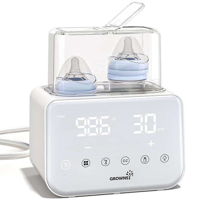 Baby Bottle Warmer, Grownsy 10-in-1 Fast Bottle Warmer Accurate Temp Control, with LCD Display, Timer, Defrost, Sterili-zing, Keep 24H, Double Bottle Warmer for Breastmilk& Formula, Heat Baby Food