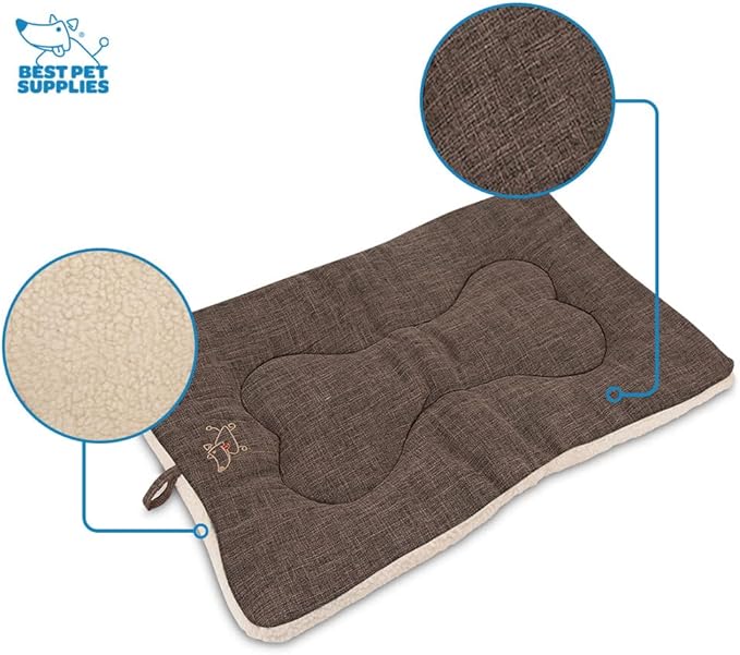 Best Pet Supplies Machine Washable Dog Crate Mat – Double-Sided Kennel Pad - Brown Linen, S (24 x 17)