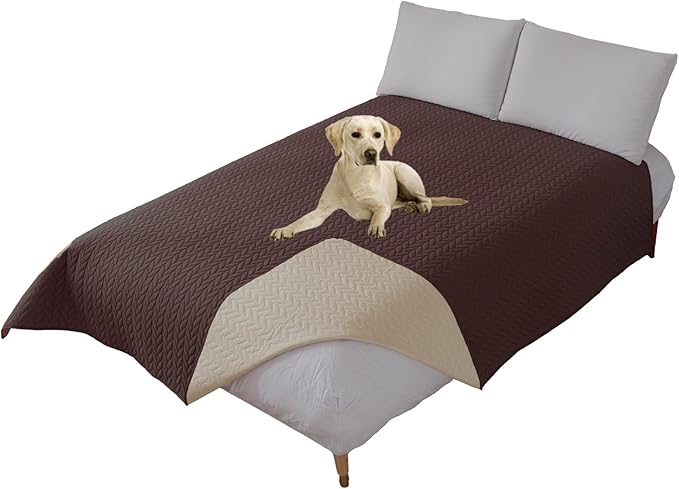 GIBZ Waterproof Dog Bed Cover Anti Slip Pet Furniture Protector Washable Blanket Large Soft Quilted Mat, Coffee, 260x210cm