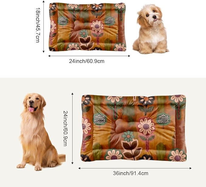 Vintage Floral Brown Dog Bed Furniture Washable Crate Mat Pet Padssoft Dog Crate Pads Washable Non-Slip Cushion for Cages Bed for Mat Pillow Dogs Indoor Outdoor 24X18 Inch