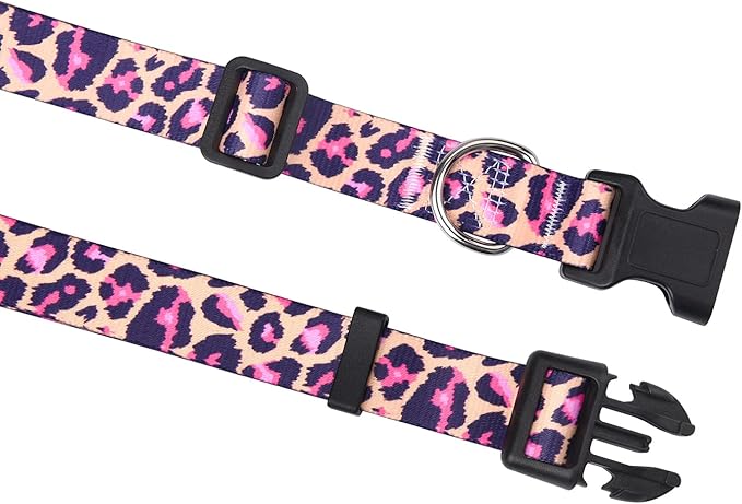 Dog Collar and Leash Set with Bohemia Floral Tribal Geometric Patterns - Soft Ethnic Style Collar Adjustable for Small Medium Large Dogs(Pink Leopard Set,S)