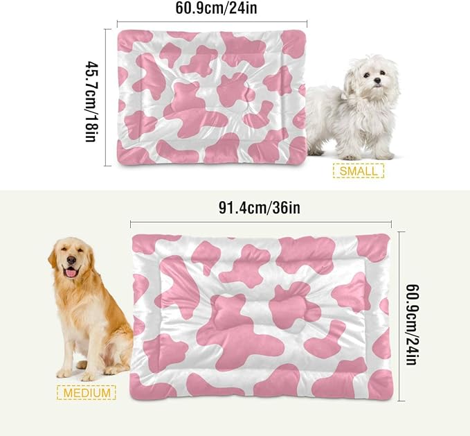 Pet Bed Pink Milk Cow Print Dog Bed Mat Absorbing Non Slip Pad Pet Sleeping Mat for Small, Medium, and Large Dogs Puppy Cat 36 in x 24 in
