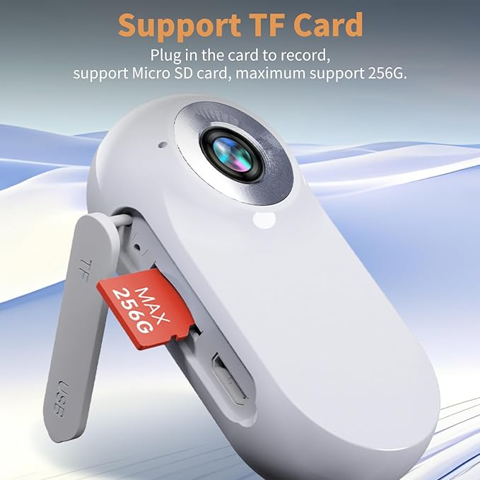 Collar Camera, HD 1080P, 120 Wide Angle Lens, Mini Action Camera for Indoor/Outdoor Use, OTG Support (White)